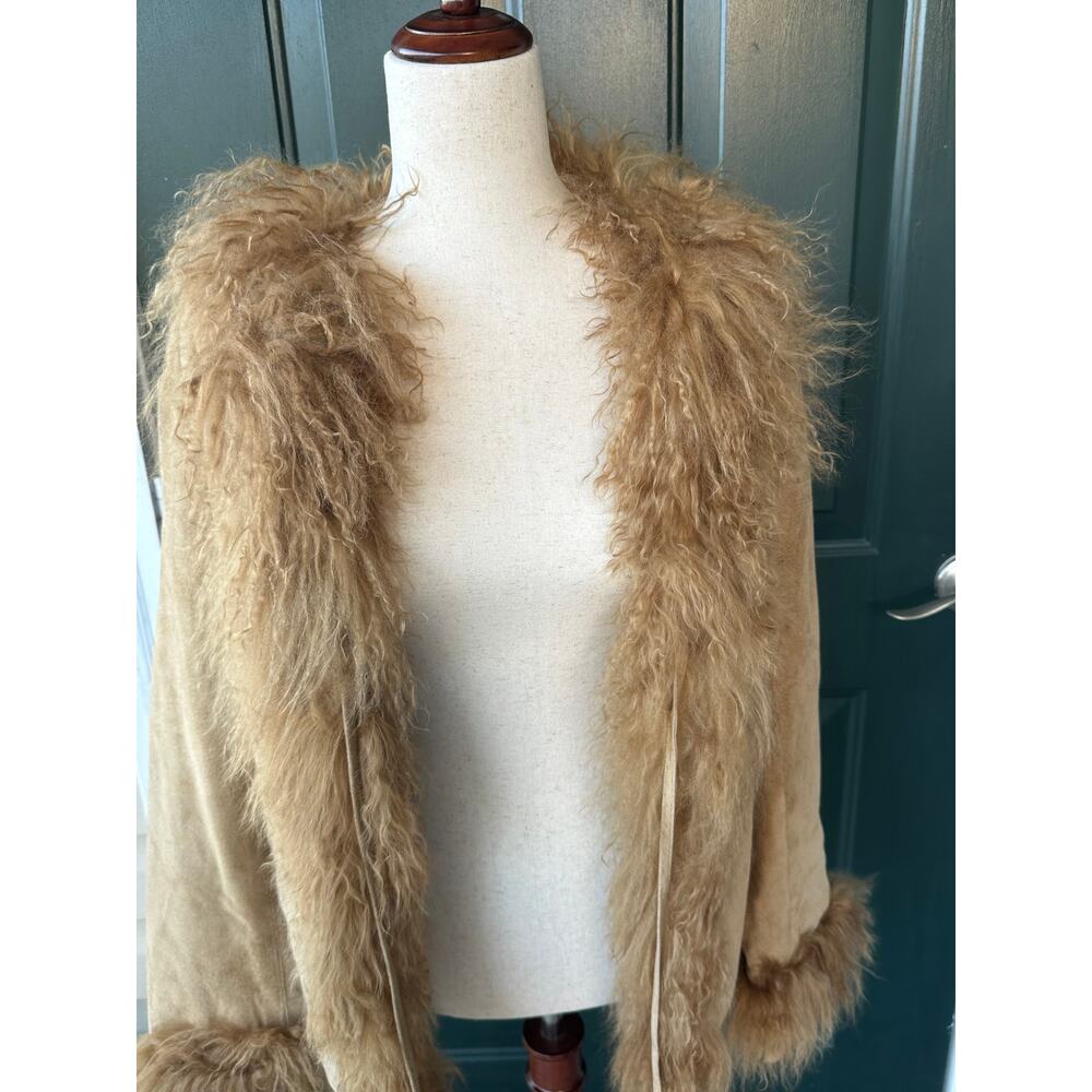 Vintage Penny Lane Suede Mongolian Fur Coat Metropolitan NY M Almost Famous Boho - Picture 4 of 11